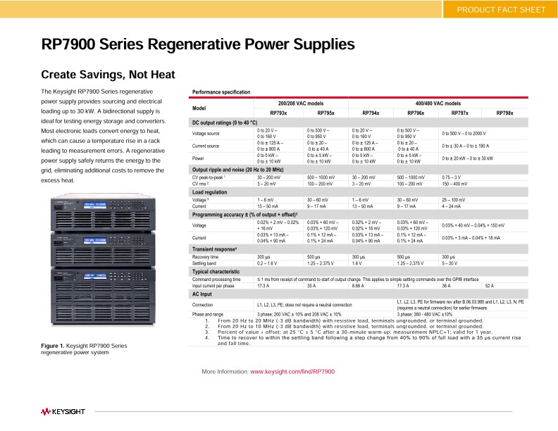 RP7900 Series Regenerative Power Supplies PDF Asset Page Keysight